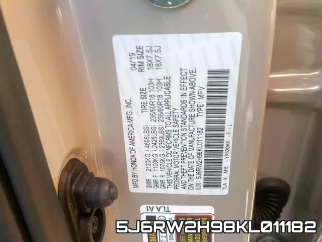 5J6RW2H98KL011182 фото 2