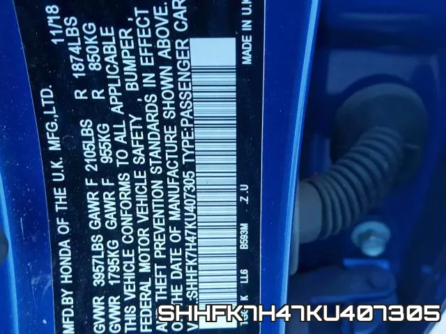 SHHFK7H47KU407305 фото 2