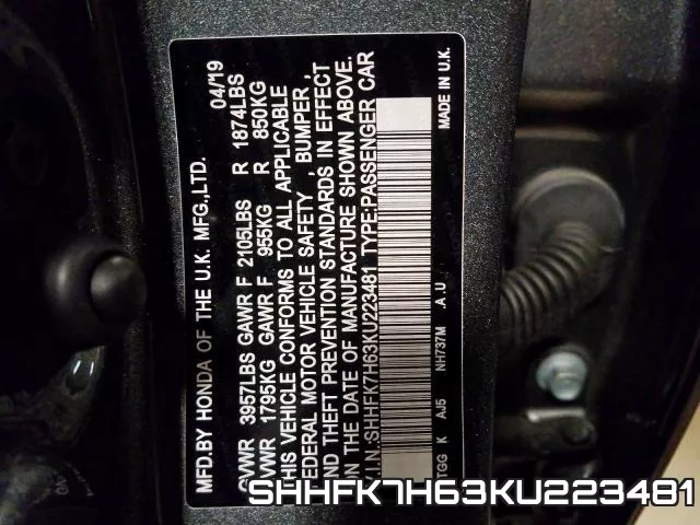 SHHFK7H63KU223481 фото 2