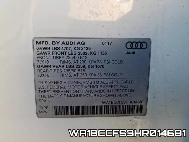 WA1BCCFS3HR014681 фото 2