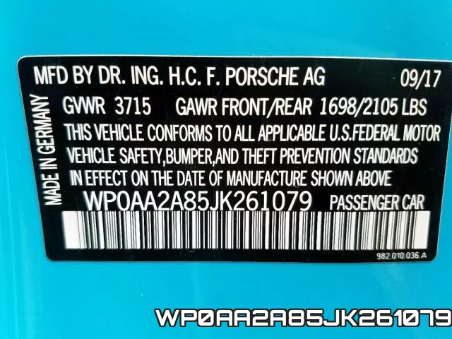 WP0AA2A85JK261079 фото 2