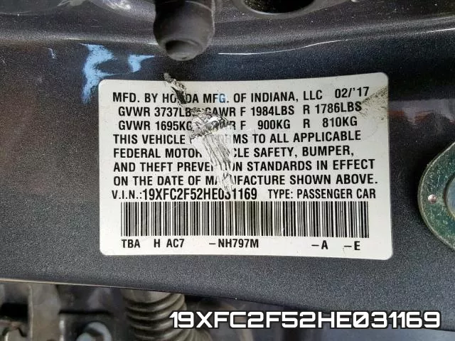 19XFC2F52HE031169 фото 2