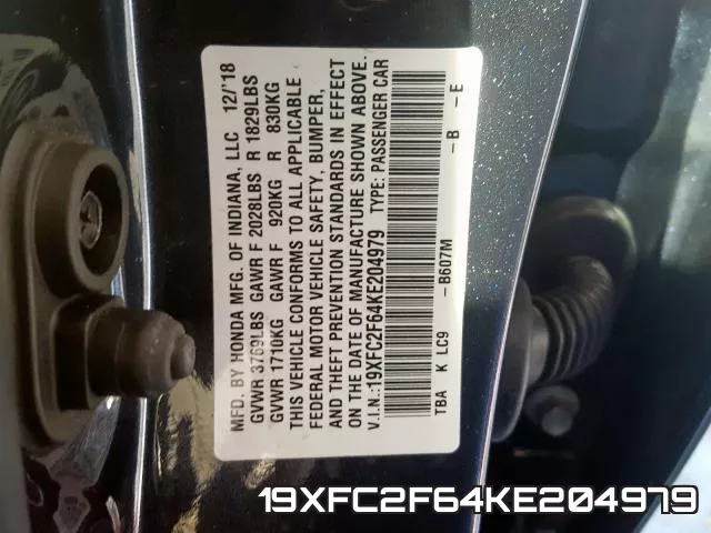 19XFC2F64KE204979 фото 2
