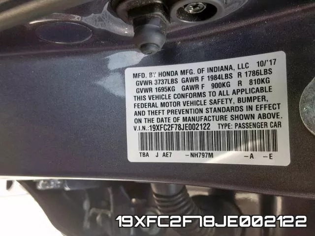 19XFC2F78JE002122 фото 2