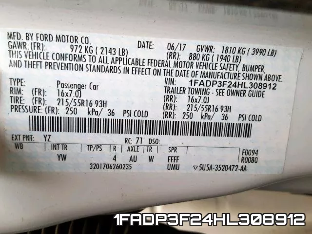 1FADP3F24HL308912 фото 2