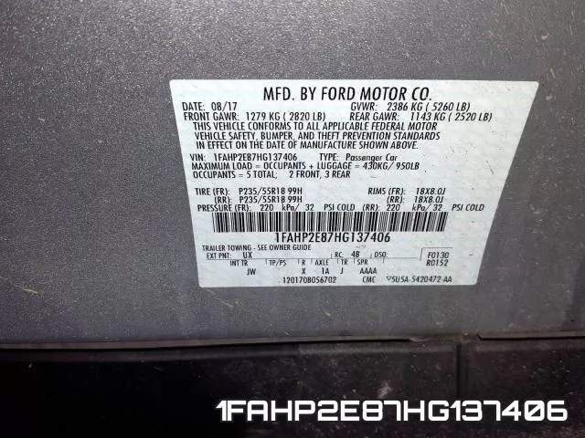 1FAHP2E87HG137406 фото 2