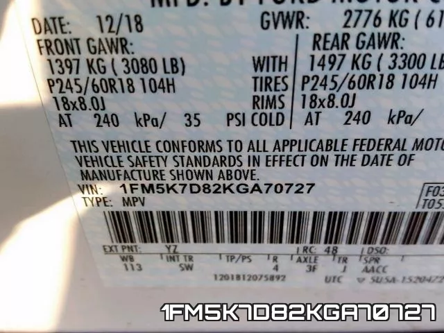 1FM5K7D82KGA70727 фото 2