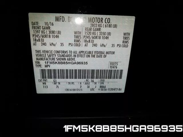 1FM5K8B85HGA96935 фото 2