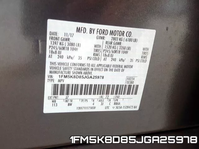 1FM5K8D85JGA25978 фото 2