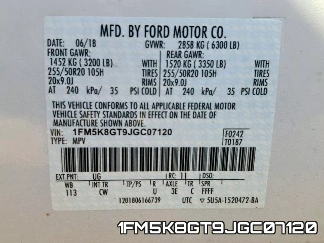 1FM5K8GT9JGC07120 фото 2