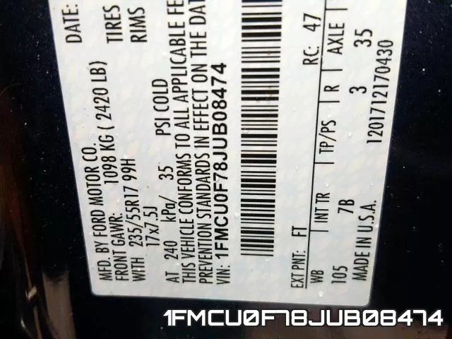 1FMCU0F78JUB08474 фото 2