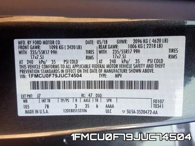 1FMCU0F79JUC74504 фото 2