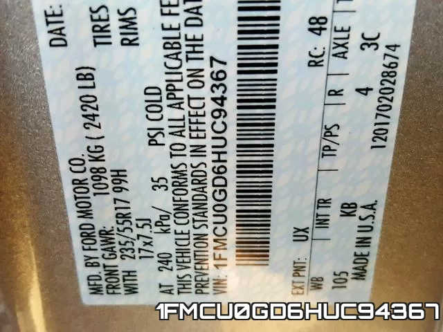 1FMCU0GD6HUC94367 фото 2