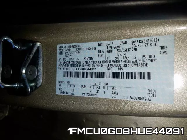1FMCU0GD8HUE44091 фото 2