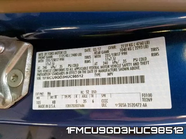 1FMCU9GD3HUC98512 фото 2