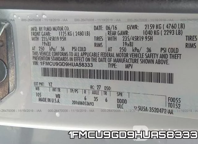 1FMCU9GD9HUA58333 фото 10