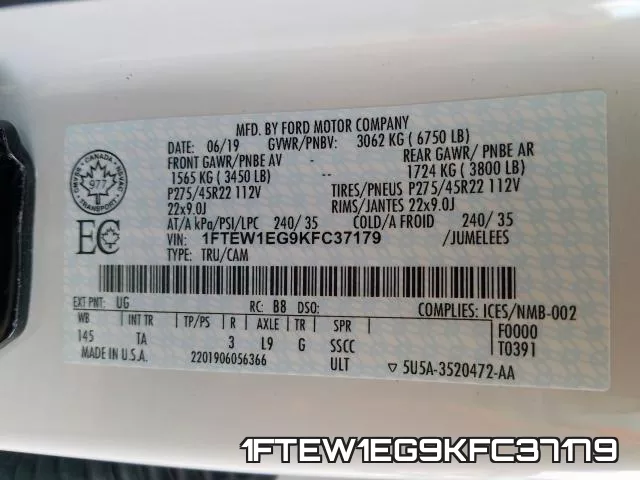 1FTEW1EG9KFC37179 фото 2