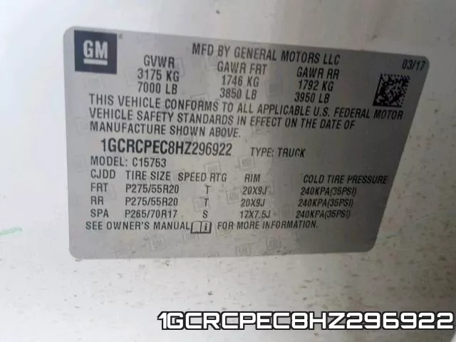 1GCRCPEC8HZ296922 фото 2