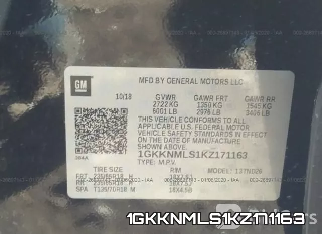 1GKKNMLS1KZ171163 фото 10