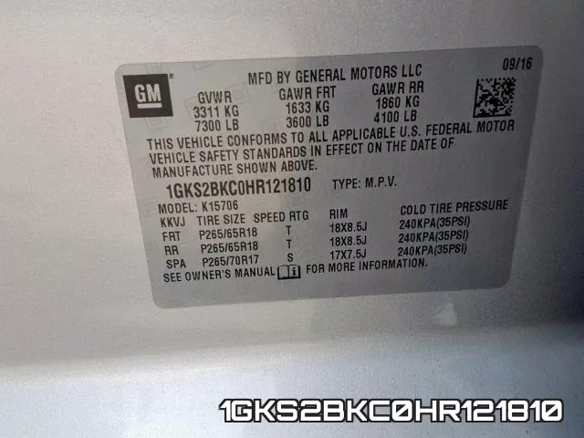 1GKS2BKC0HR121810 фото 2