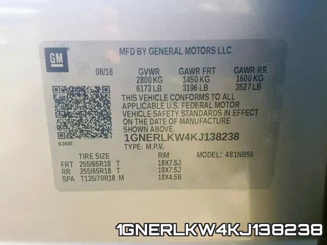 1GNERLKW4KJ138238 фото 2