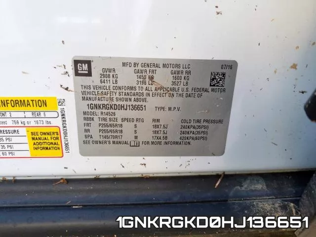 1GNKRGKD0HJ136651 фото 2