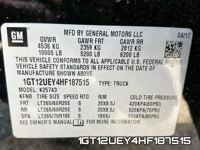 1GT12UEY4HF187515 фото 2