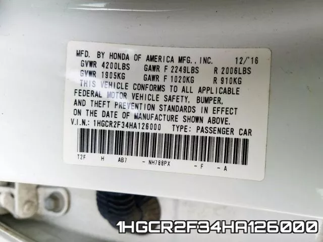 1HGCR2F34HA126000 фото 2