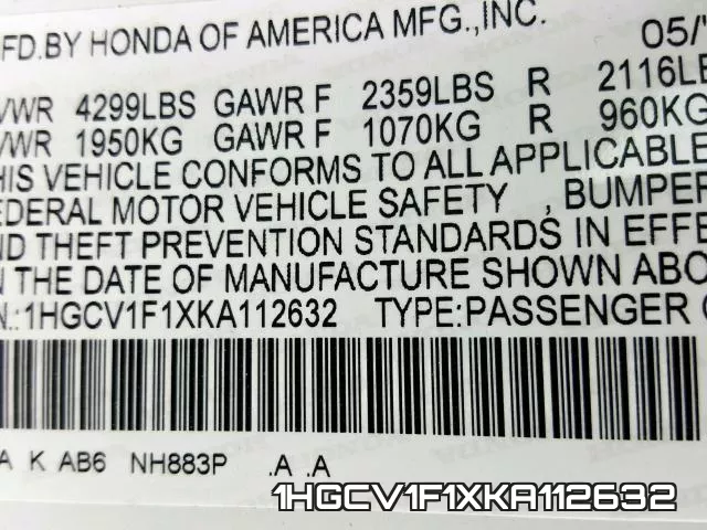 1HGCV1F1XKA112632 фото 2