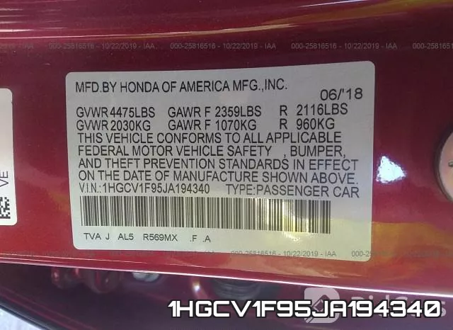 1HGCV1F95JA194340 фото 10