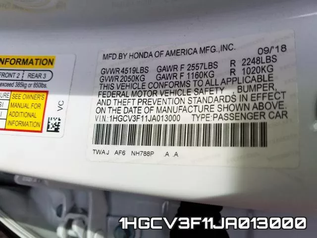 1HGCV3F11JA013000 фото 2