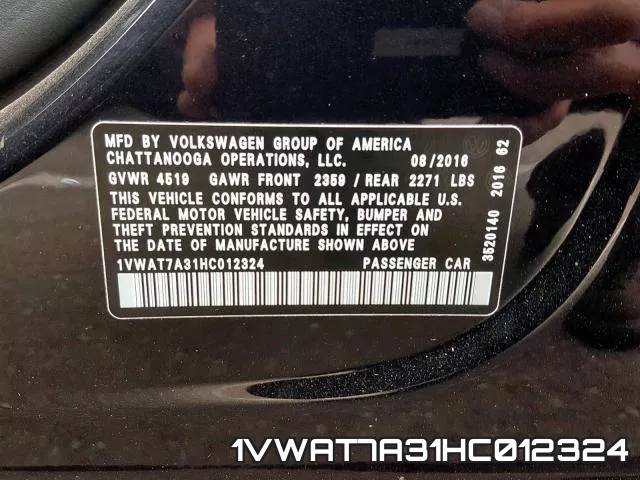 1VWAT7A31HC012324 фото 2