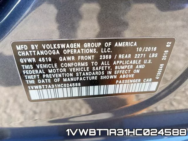1VWBT7A31HC024588 фото 2