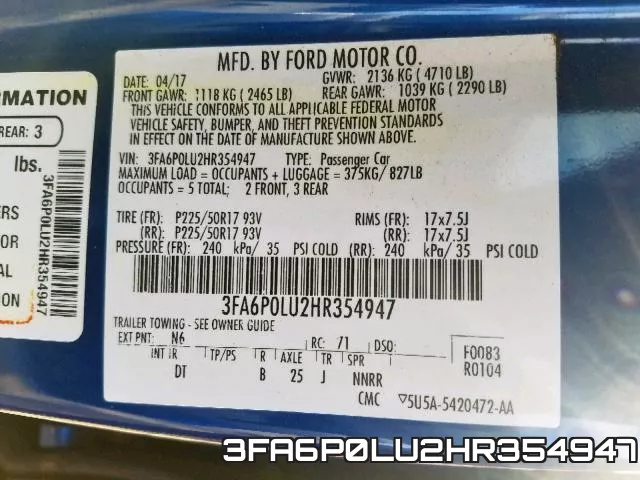 3FA6P0LU2HR354947 фото 2