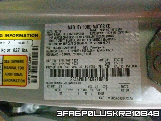3FA6P0LU5KR210848 фото 2