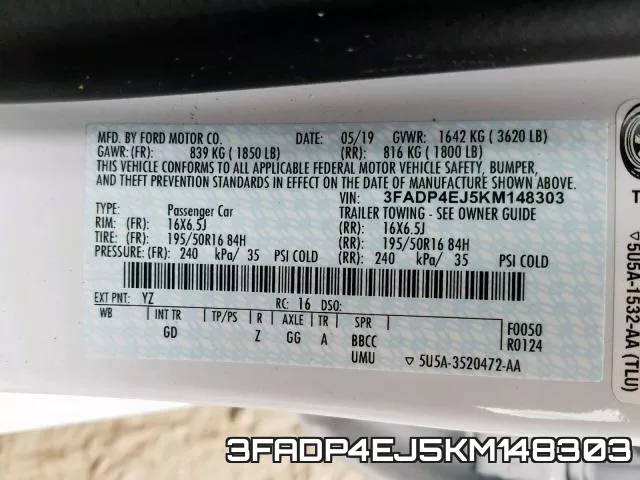 3FADP4EJ5KM148303 фото 2