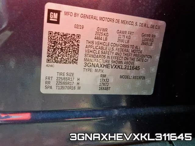 3GNAXHEVXKL311645 фото 2