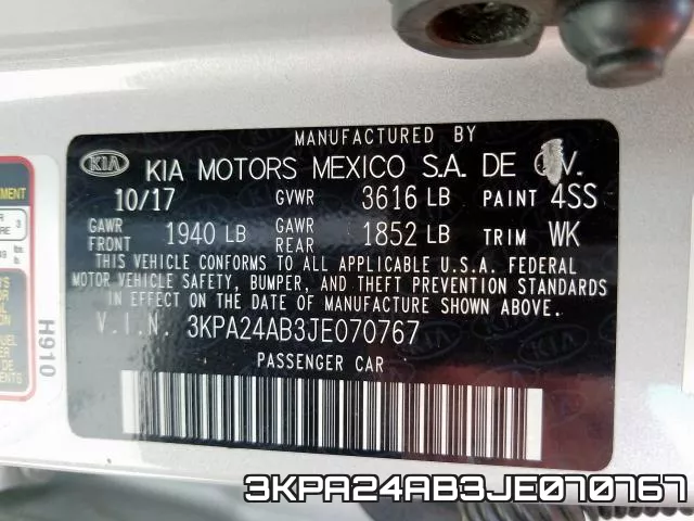 3KPA24AB3JE070767 фото 2