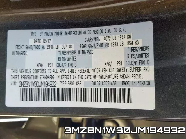 3MZBN1W30JM194932 фото 2