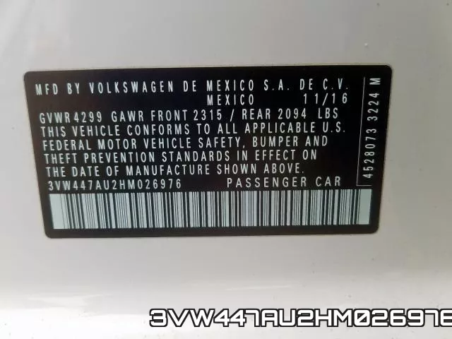 3VW447AU2HM026976 фото 2