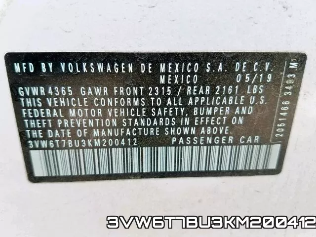 3VW6T7BU3KM200412 фото 2