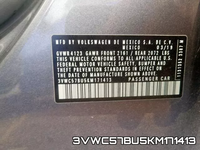 3VWC57BU5KM171413 фото 2