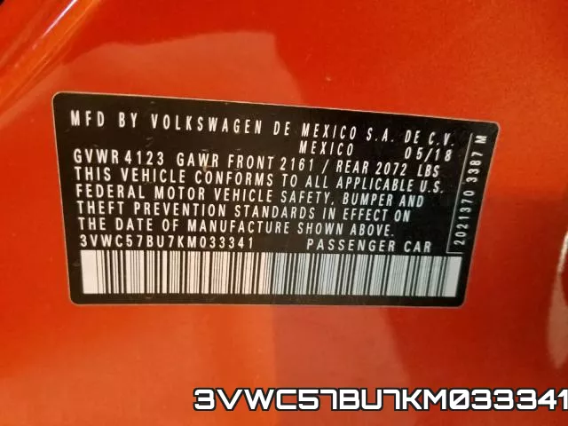 3VWC57BU7KM033341 фото 2