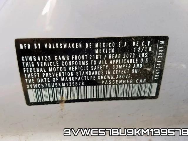 3VWC57BU9KM139578 фото 2