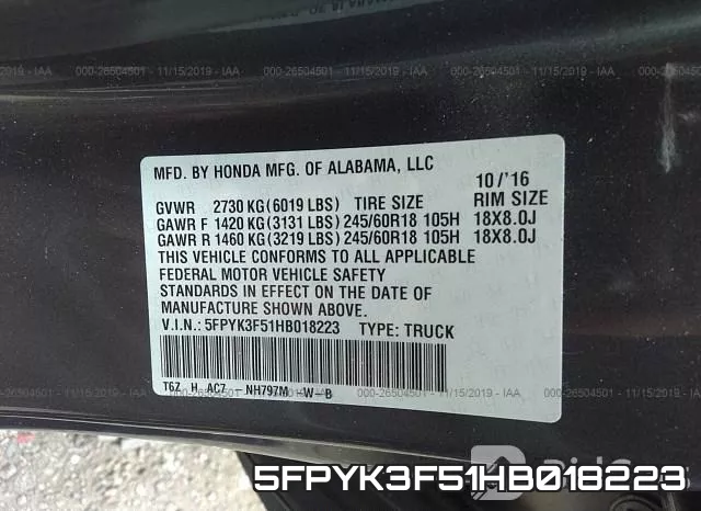 5FPYK3F51HB018223 фото 10