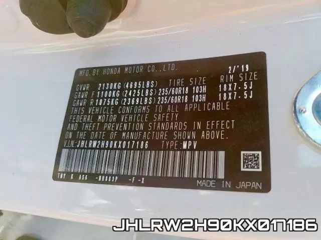 JHLRW2H90KX017186 фото 2