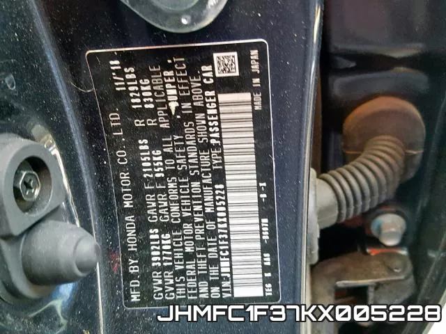 JHMFC1F37KX005228 фото 2