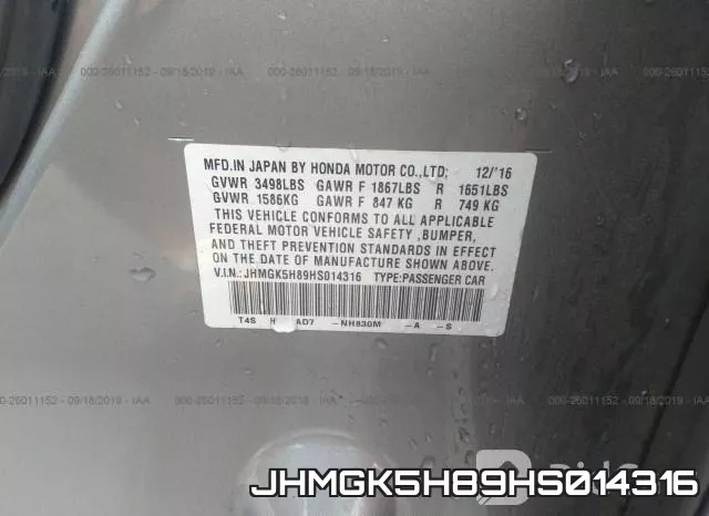 JHMGK5H89HS014316 фото 10