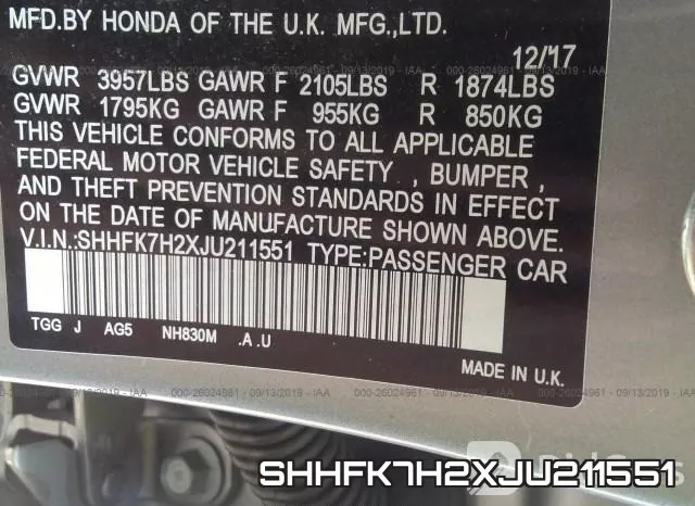 SHHFK7H2XJU211551 фото 10