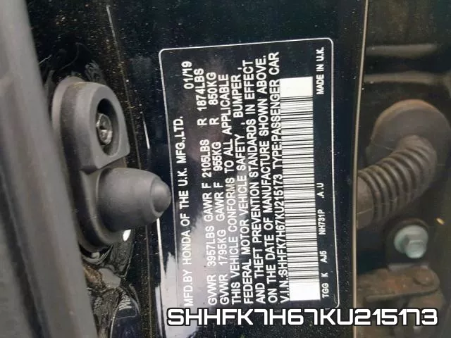 SHHFK7H67KU215173 фото 2